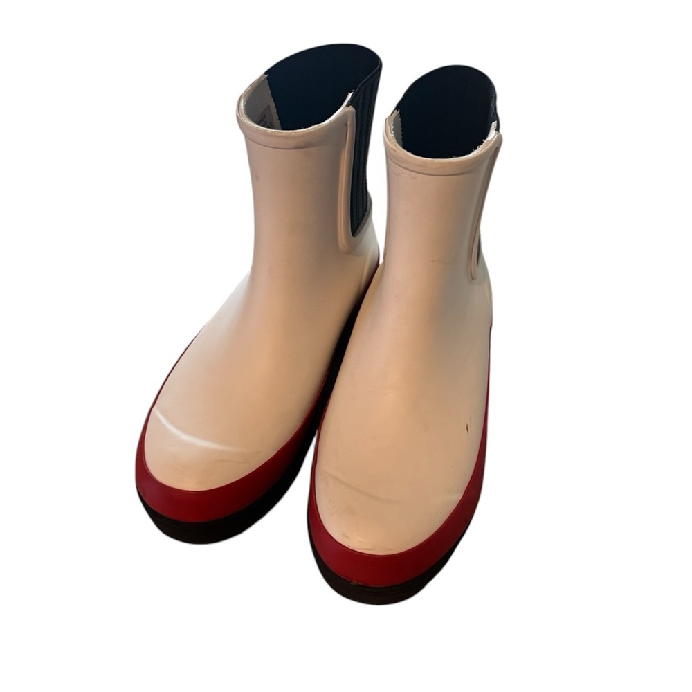Tory Burch White Chelsea Rain Boots with Red Trim and Black Sole Sz 6 - Picture 4 of 10